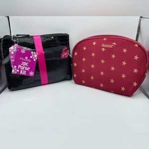 Modella Small Red w Stars & Black Patent Crocodile Cosmetics Bags Set Of 2 NWT